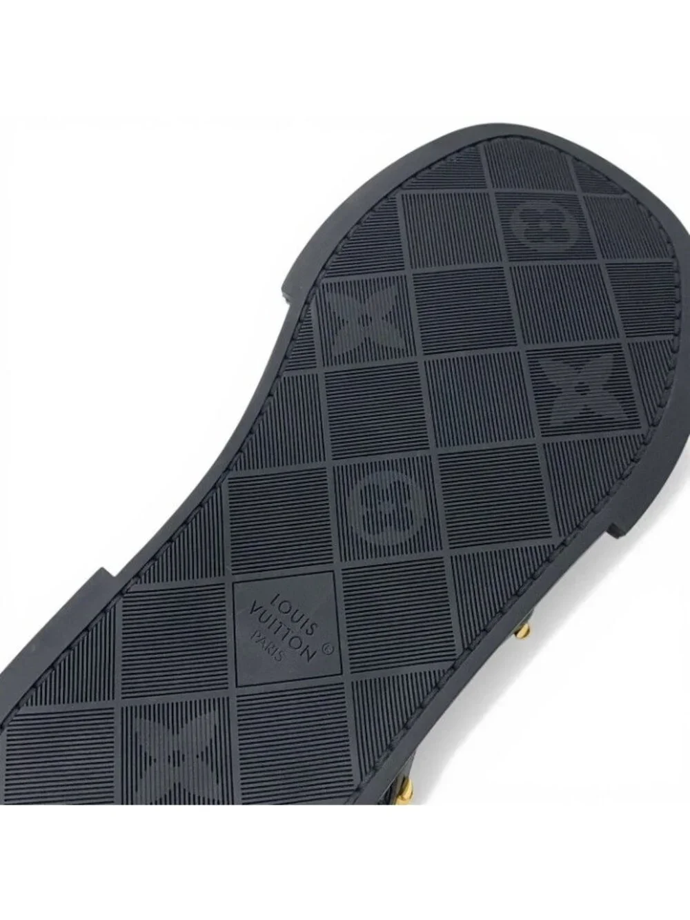 Louis Vuitton Maya Line Sandals Shoes Leather Black Gold LV Logo Studs Strap